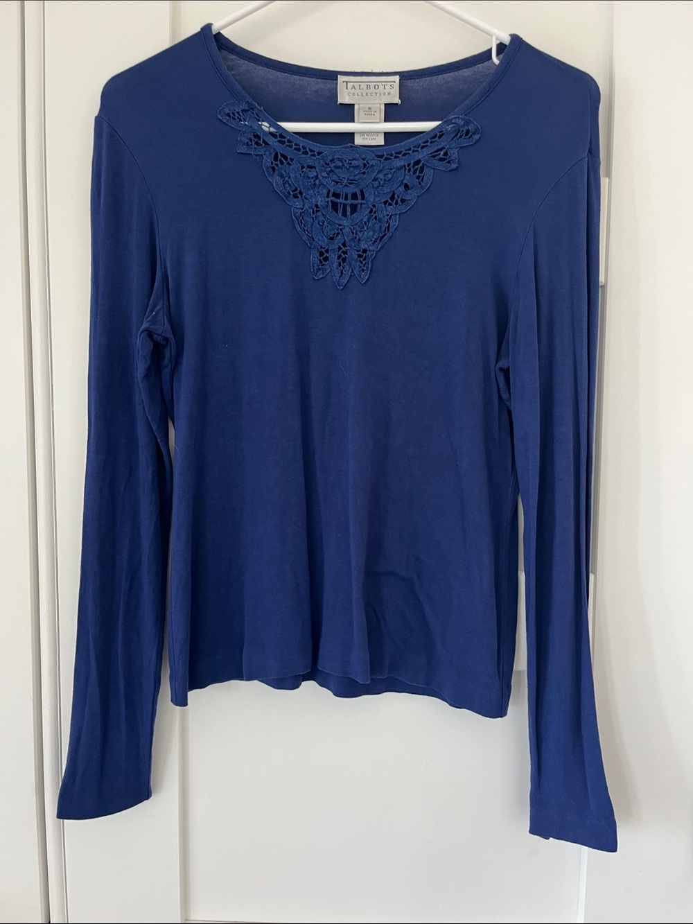 Talbots Deep Blue Long-Sleeve Tee with Crochet Yoke